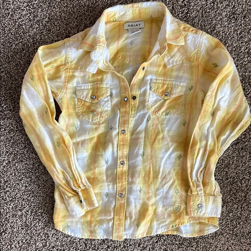 Ariat Yellow Button Down Show Shirt Lightweight Cotton Blend